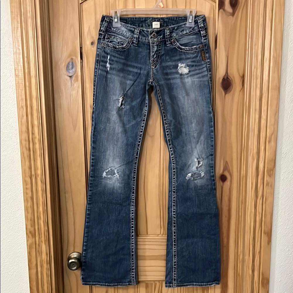 Silver Jeans Blue Distressed Flare Jeans